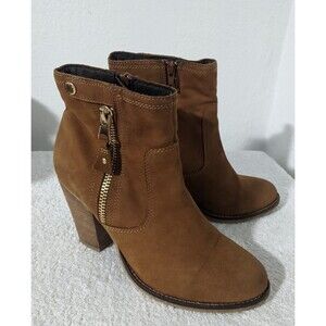 ALDO Womens Olenalla Sz 9 Suede Side Zip Heeled Ankle Bootie Cognac Tan Brown